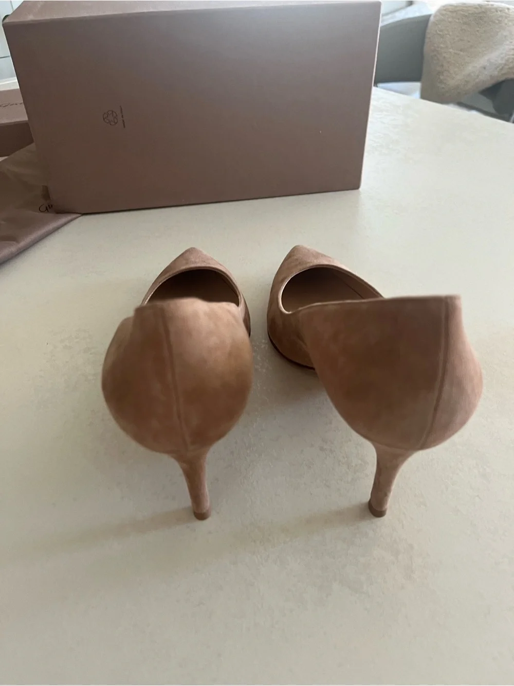 Gianvito Rossi Suede Pointed-Toe Pumps in Praline Beige
